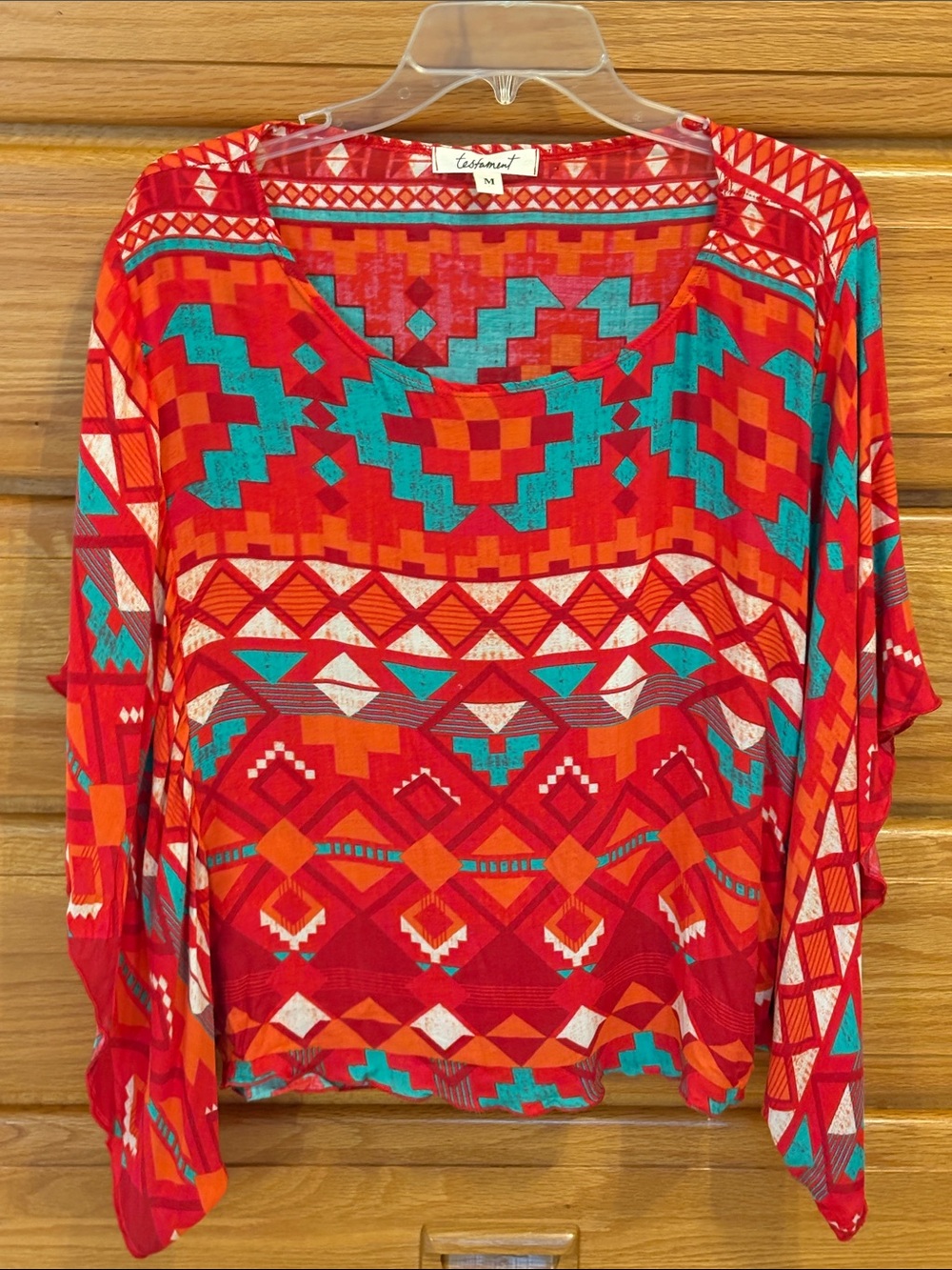 Testament Bright, Colorful Aztec Print Kimono Top Size M NWT